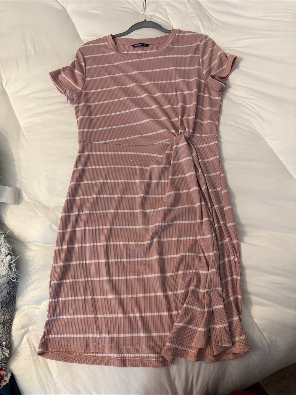 SHEIN Pink and White Striped Tie-Waist Mini Dress